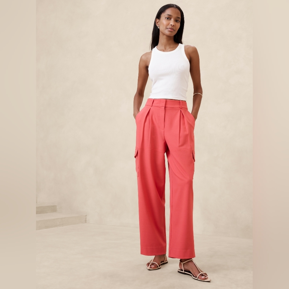 High-Rise Straight Twill Cargo Pant - IN CORAL